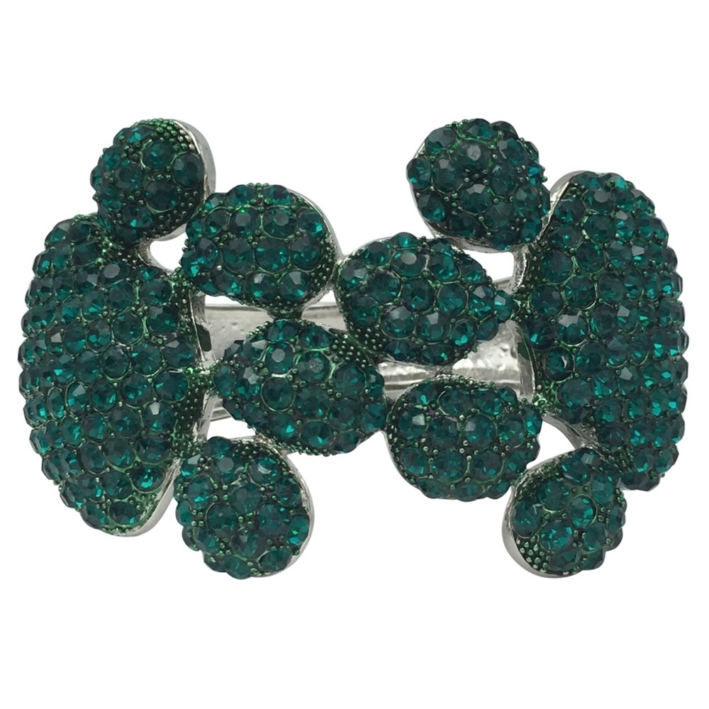 Large Green Rhinestone Paw Print Chunky Statement Hinged Bangle Bracelet